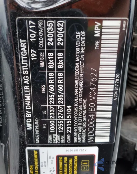 2018 Mercedes-Benz Glc 300 из США, поврежденный, VIN WDC0G4JB0JV047627